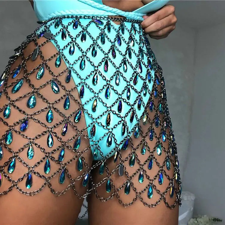 Aiertu  -  Europe America Fashion Sexy Net-like Skirts for Women Colorful Pendant Metal Chain Apron Spicy Girl Y2k Clothing Accessories Aiertu