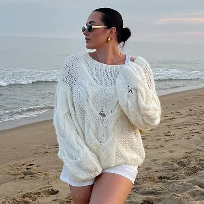 Aiertu  -  Women's Hand-knitted Twist Sweater Pullover Loose Fashion Versatile Long Sleeve Knitted Top Solid Color Autumn Winter New Aiertu
