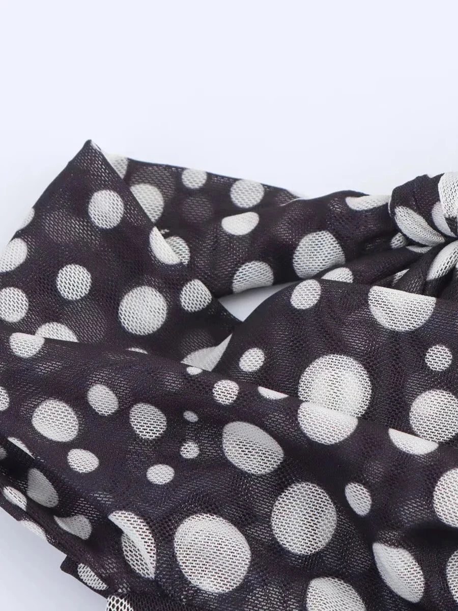 Aiertu  -  Sexy Spliced Dot Print Maxi Dress for Women Halter Neck Off Shoulder High Waist Temperament Folds Dresses Female Aiertu