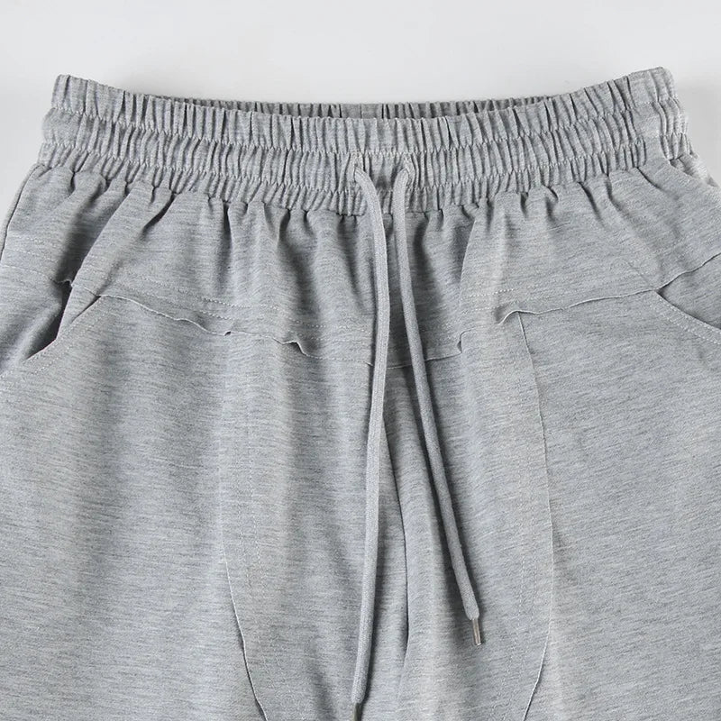 Aiertu  -  2025 New Harajuku Korean Style Gray Loose Wide Leg Trousers Street Joggers Stylish Chic Split Patchwork Women Baggy Pants Aiertu