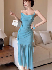 Aiertu  -  Sexy Spaghetti Strap Womens Dresses French Elegant Swinging Collar Birthday Party Midi Dress Female Slim Waist Vestidos Mujer Aiertu