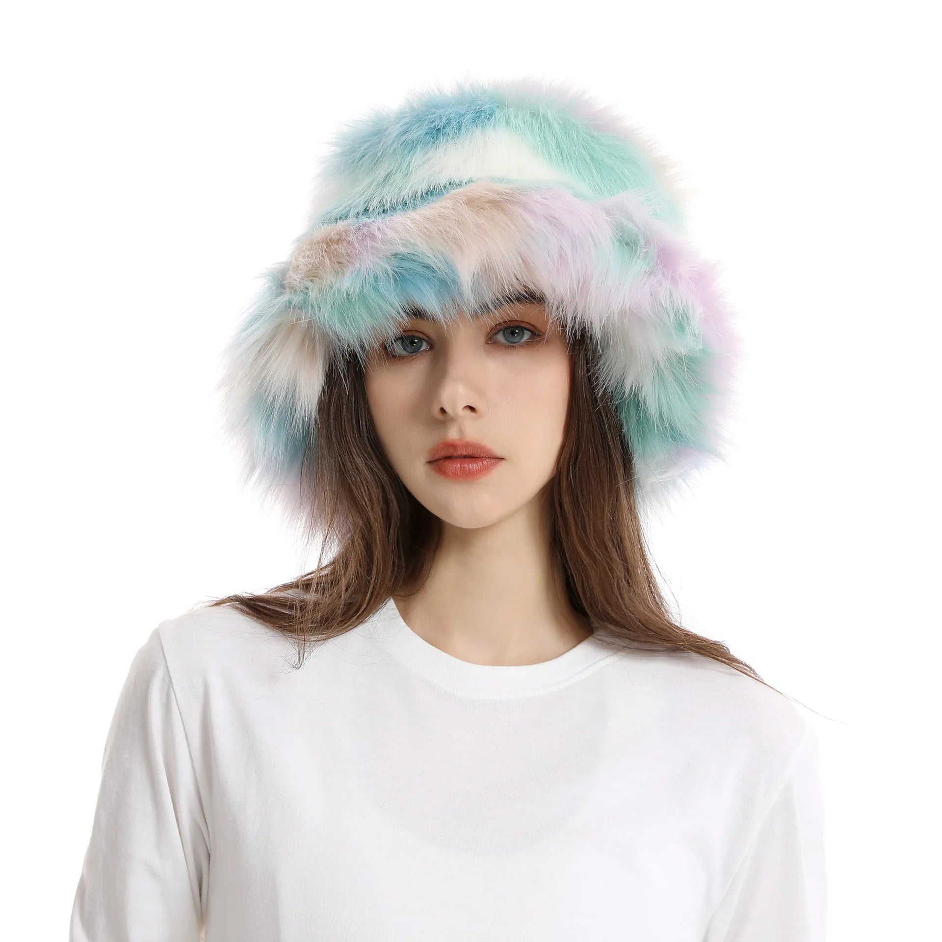 Aiertu  -  Winter Tie-dyed Bucket Hat Imitation Fur Y2k Warm Plush Bucket Hat Unisex Bucket Hat Gorros Invierno Mujer Aiertu