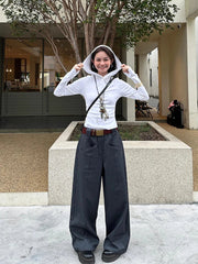 Aiertu  -  Business Women Pintuck High Rise Suit Pants Casual Straight Wide Leg Gray Solid Draped Long Trousers OL Female Clothes Aiertu