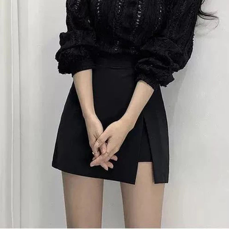 Aiertu Black Mini Skirts Women Irregular Side Slits High Waist A Line Shorts Skirts Summer Korean Fashion Chic Hip Wrap Skirt Female Aiertu