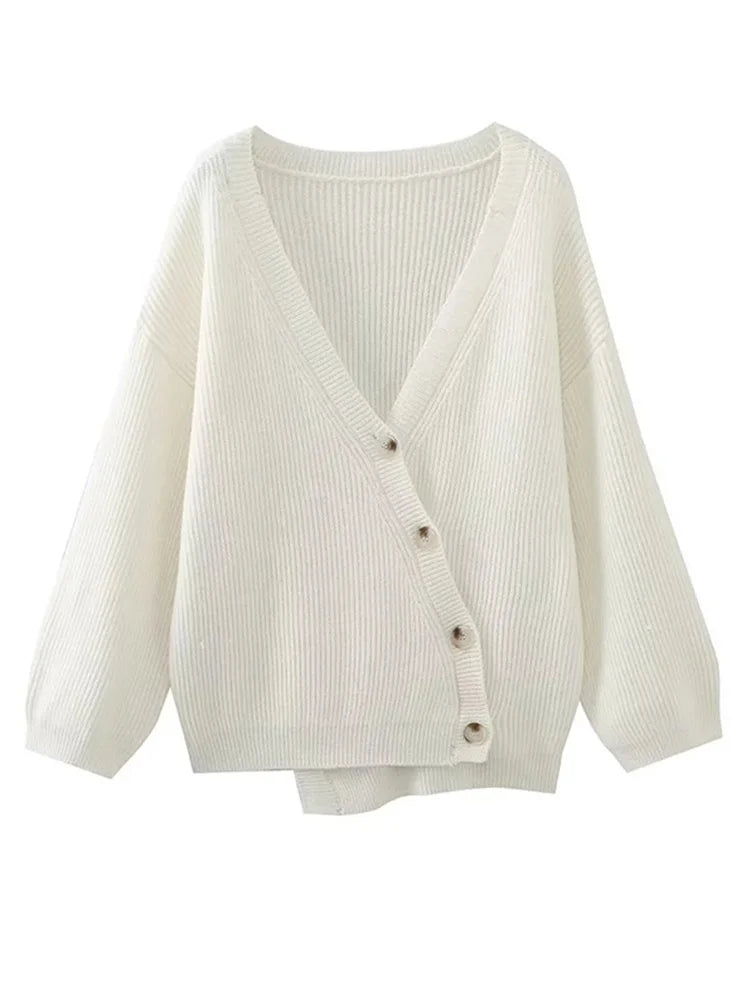 Aiertu  -  V-neck Oversize Beige Autumn Winter Women Knitted Long Sleeves Cozy Femme Casual Cardigans Sueter Mujer Loose Sweater Aiertu