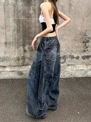 Aiertu  -  Oversized Retro Blue Washed Distressed Wide Leg Jeans Women Fashion Streetwear Hot Girls Loose Casual High Waist Straight Jeans Aiertu