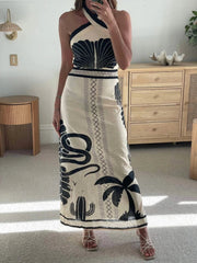 Aiertu  -  Beach Floral Print Backless Vintage Summer Dress Women Halter Bandage Split Elegant Dress 2026 Bohe Holiday Party Dress Female Aiertu