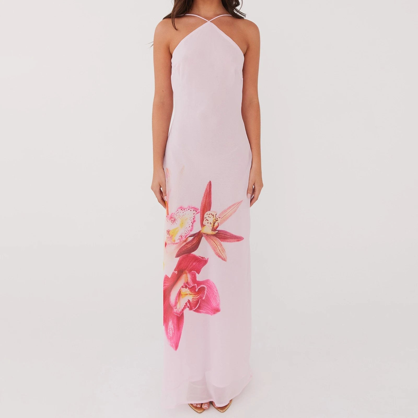 Aiertu  -  Women Cross Halter Neck Maxi Dress Backless Floral Boho Long Dress Summer Elegant Mermaid Vacation Sundress Aiertu