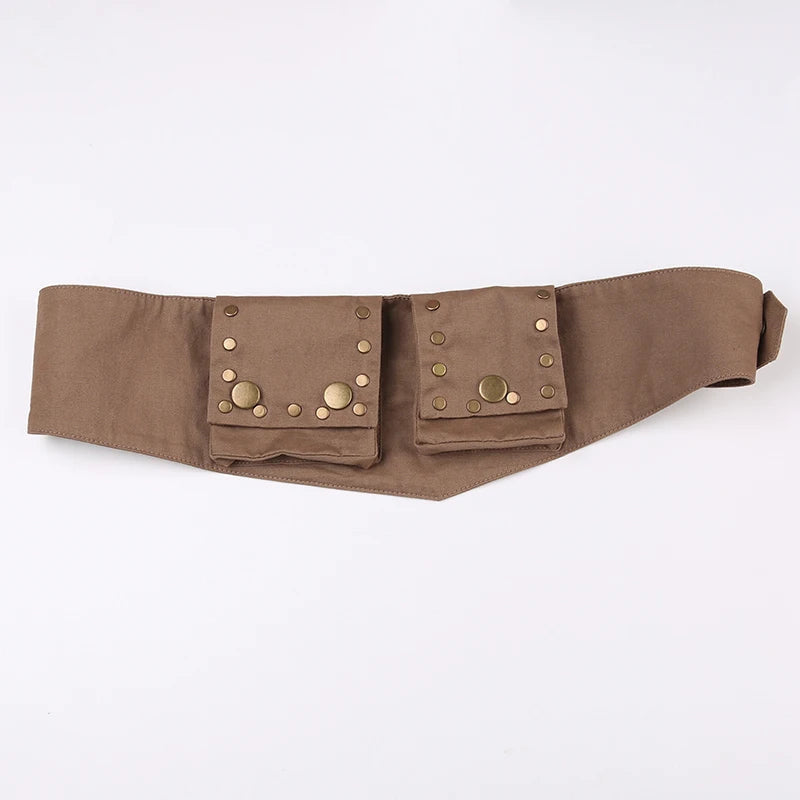 Aiertu  -  Harajuku Brown Buttons Vintage Female Belts Pockets Y2K Grunge Bum Bag Waistband Accessories Wide Sashes Outfits Aiertu