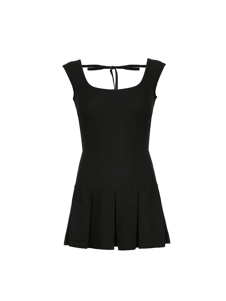 Aiertu - summer inspo Backless Lace-Up Sleeveless Square Collar A Line Mini Dress Women Aiertu