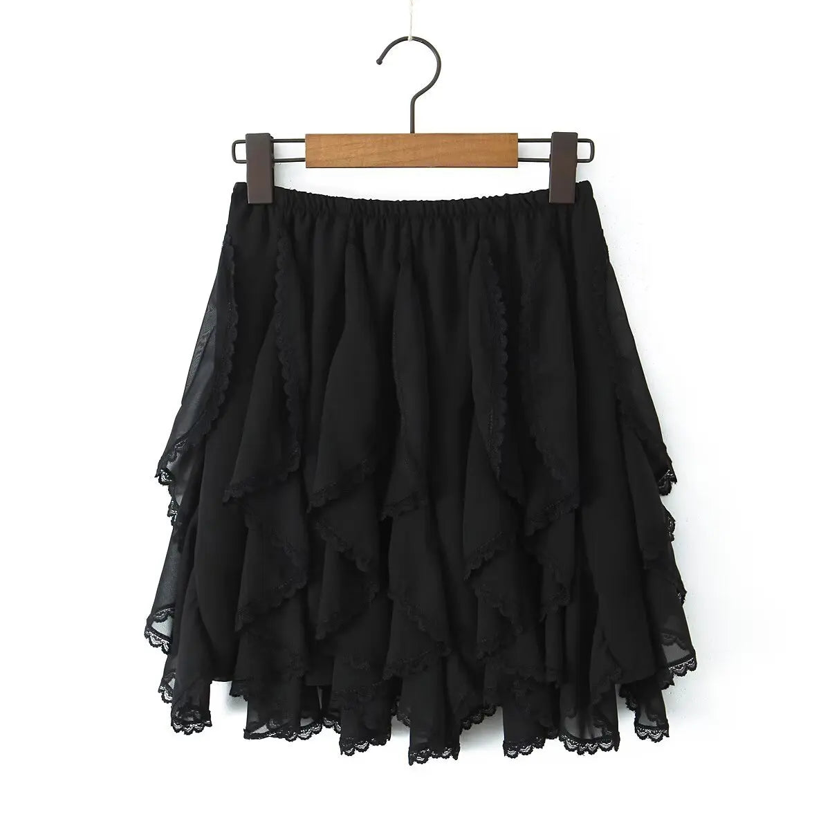 Aiertu  -  Irregular Streetwear Short Skirt Lace Patchwork Sweet Chic Beige Women Skirt A-line Elastic Waist Fashion Summer Skirts 2025 New Aiertu