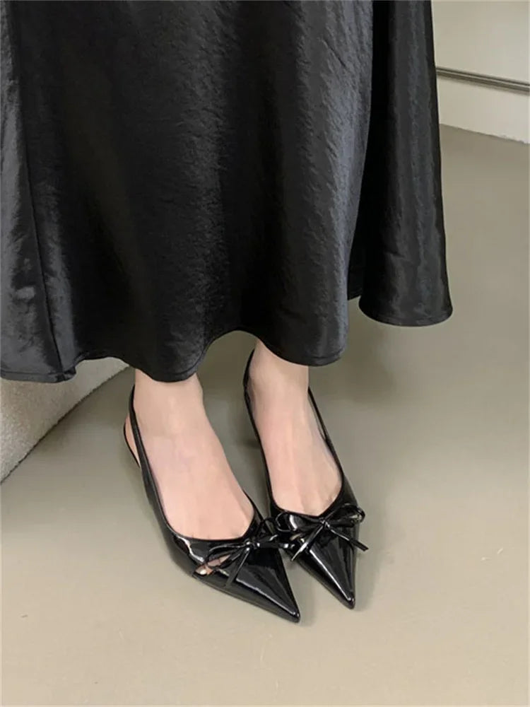 Aiertu  -   High Quality Design Butterfly-knot Women Pumps Pointed Toe Thin Low Heels Wedding Party Mule Shoes Aiertu
