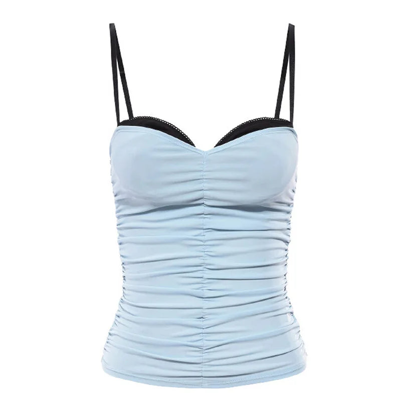 Aiertu   -  Ruched Strapless Crop Top White Basic Top With Straps Summer Clothing Cami Top Sleeveless Backless Women's Vest Camisole Cropped Aiertu