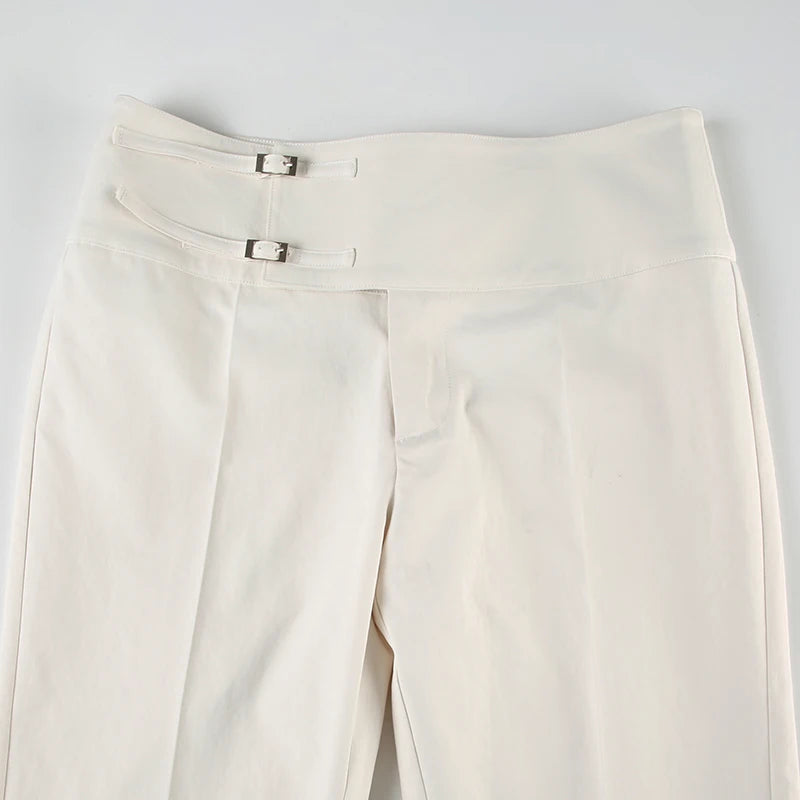 Aiertu  -   party look snspos Solid Color Women Flare Pants Y2K Streetwear Spring Slim Boot Cut Trousers Basic Low Waist Buckle Zipper Fly Pants Aiertu