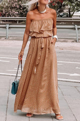 Aiertu  -  Bohemian Vacation Polka Dot Frenulum Strapless Pleated Dresses Aiertu
