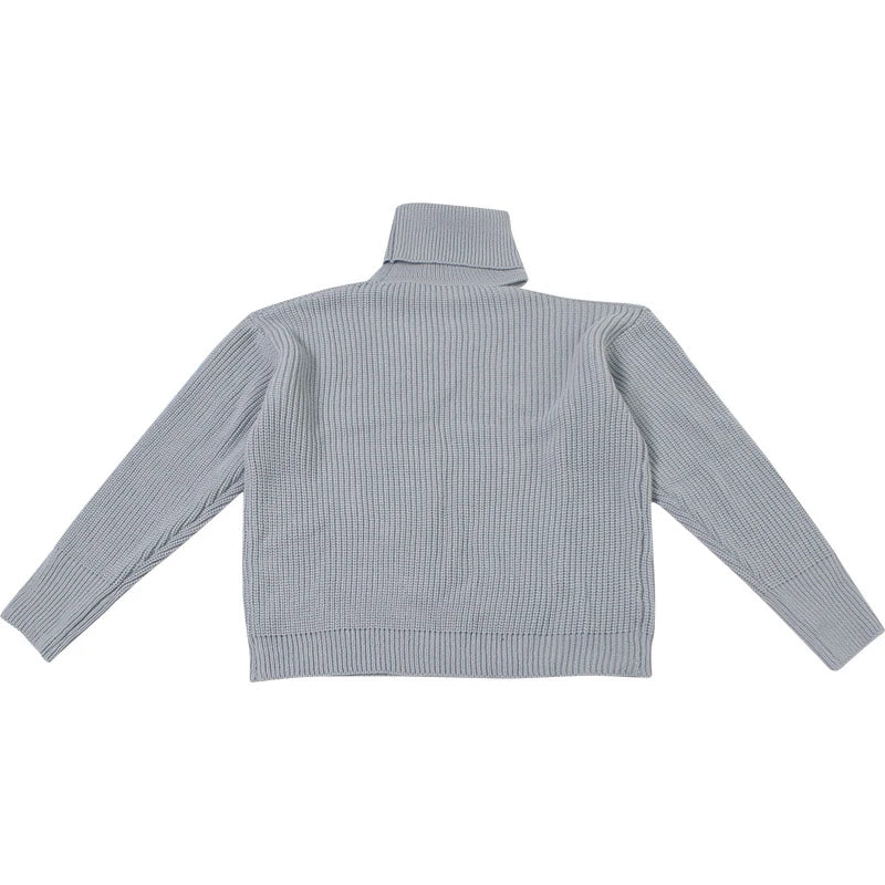 Aiertu  -  Women Autumn Winter Hollow Out Pullovers Knitted Loose High Neck Long Sleeve Off Shoulder Street Style Jumpers Sweater Gray Aiertu
