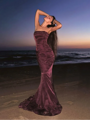Aiertu  -  Luxurious Velvet Slim Strapless Fishtail Dress Women Elegant Backless Sleeveless Maxi Dresses 2026 New Lady Party Evening Gowns Aiertu