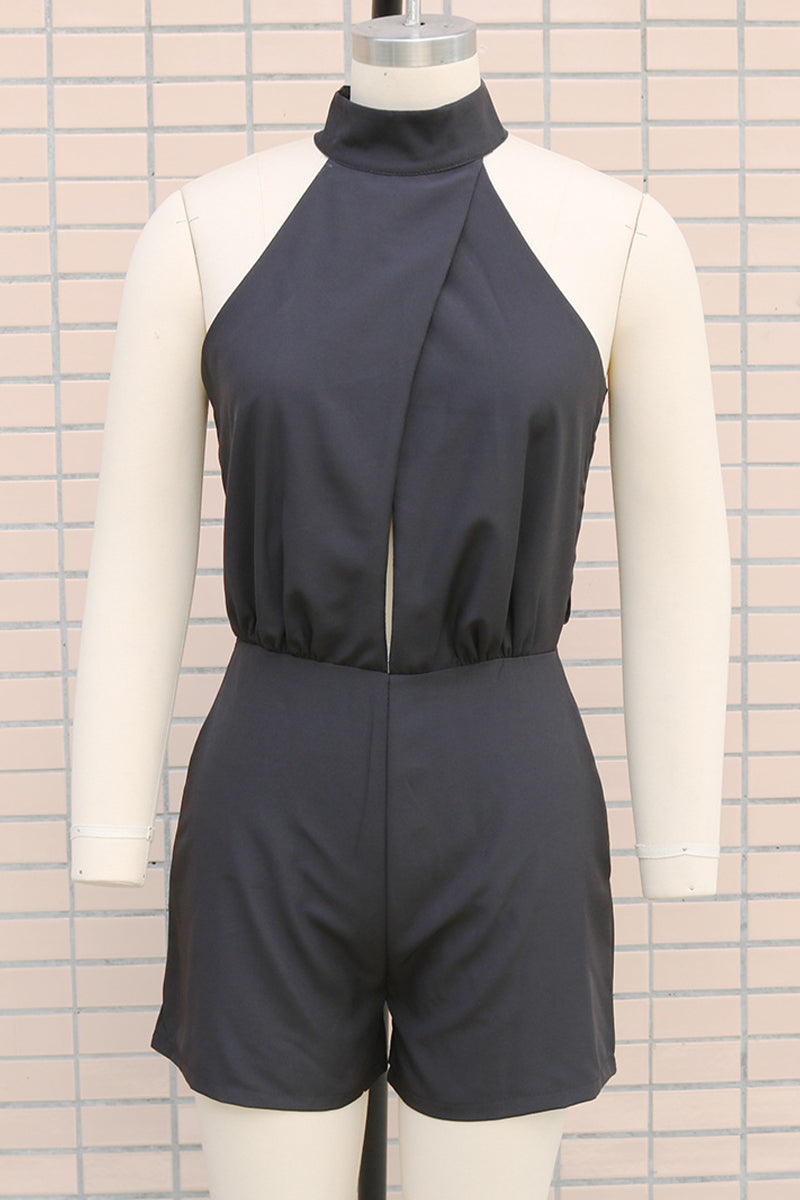 Aiertu  -Casual Solid Color Backless Zipper Half A Turtleneck Rompers(4 Colors) aiertu