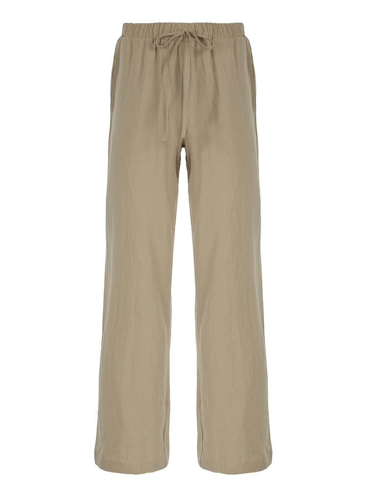 Aiertu - summer inspo Hot Solid Loose Casual Boho Straight Leg Pants For Women Simple Lazy Comfortable Summer Vacation Trousers Aiertu