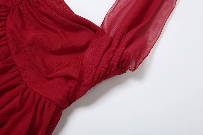 Aiertu  -  Chiffon Red Party Dresses Sexy Elagant Irregular Ruffle Sleeveless Backless Long Dresses for Women P94-FI59 Aiertu