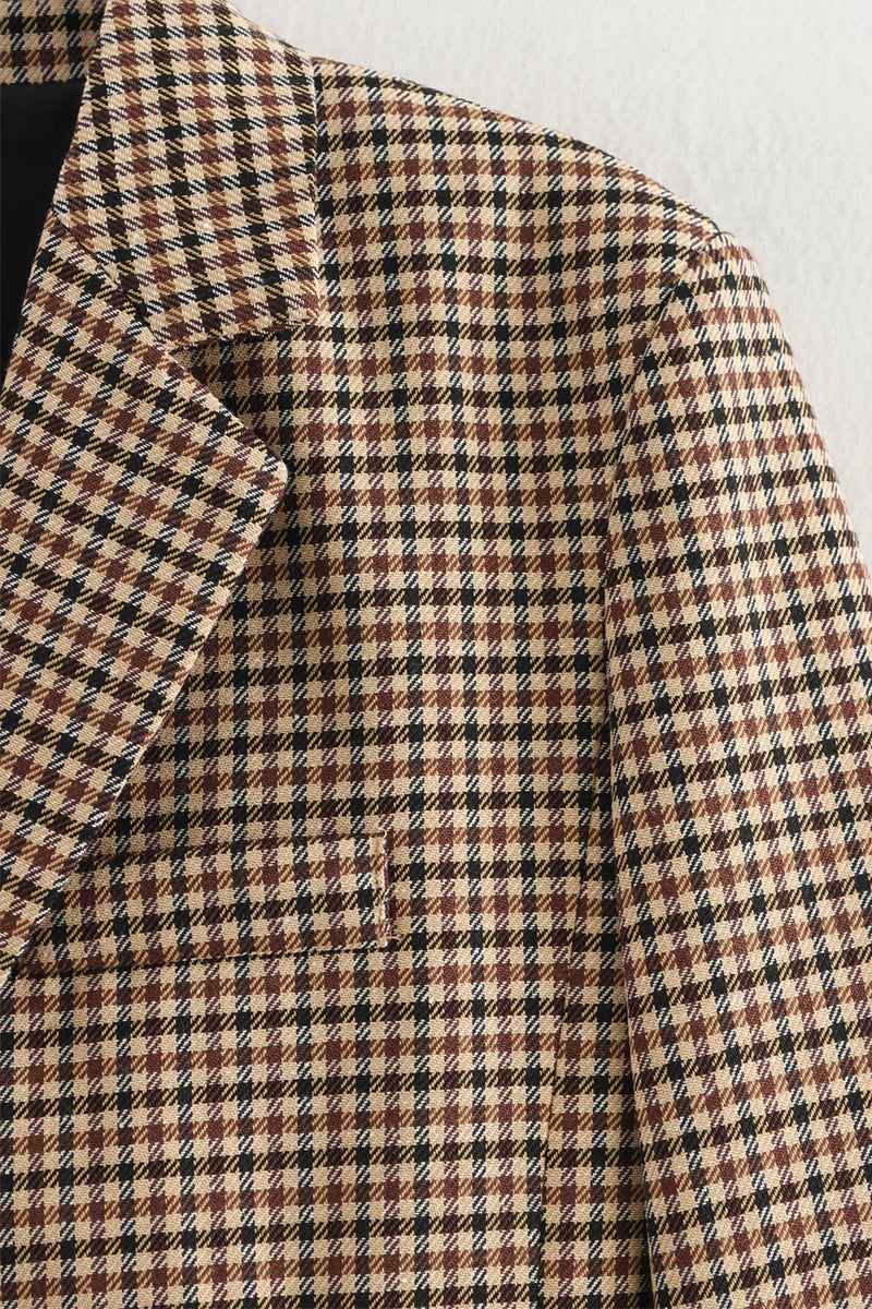 Aiertu  -Casual Plaid Buttons Patchwork Contrast Turn-back Collar Outerwear aiertu