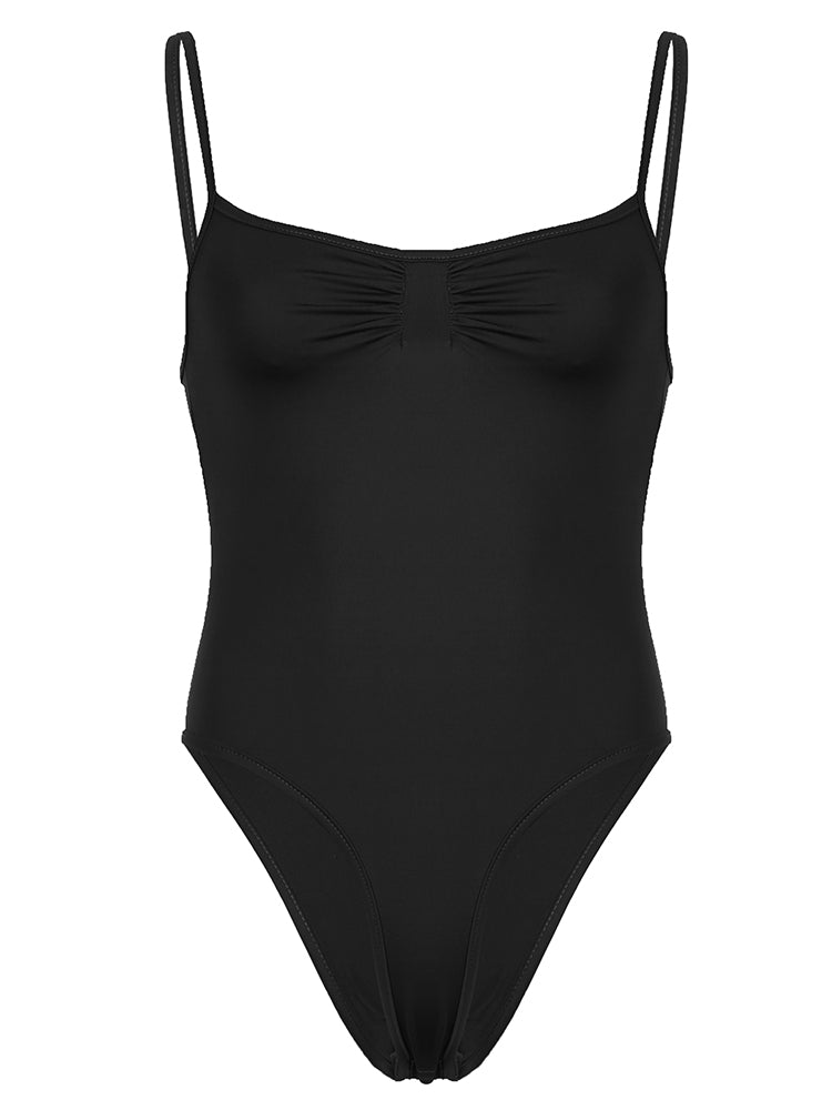 Aiertu - summer inspo Hot Sleeveless Skinny Shirring Skinny Sexy Spaghetti Strap Bodysuit For Women Black Solid Simple Basic Vacation Camisole Aiertu