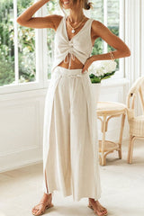 Aiertu  -  Fashion Street Solid Draw String V Neck Sleeveless Two Pieces Aiertu