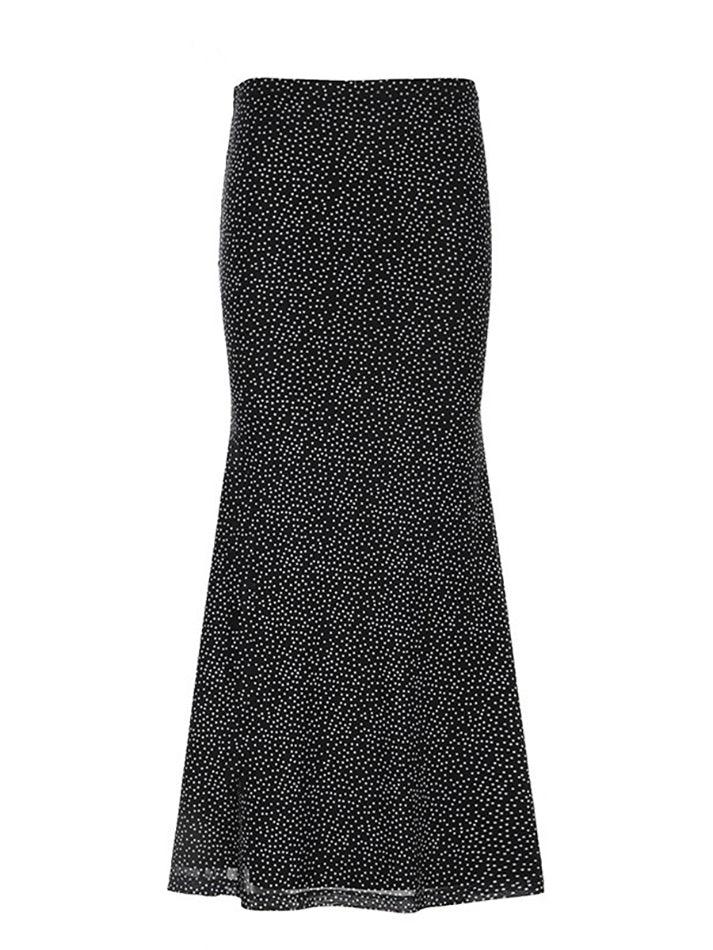 Aiertu  -Vintage Polka Dot Print Mesh Double-Layer Maxi Skirt aiertu