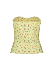 Aiertu - summer inspo Yellow Floral Print Sleeveless Strapless Slim Cute Y2K Tube Top Women Lace Trim Shirring 2000sSummer Holiday Clothing Aiertu