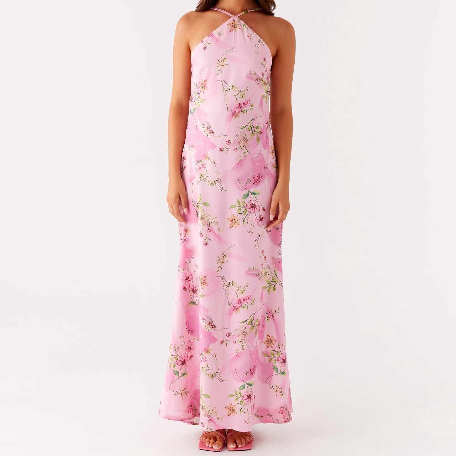 Aiertu  -  Women Cross Halter Neck Maxi Dress Backless Floral Boho Long Dress Summer Elegant Mermaid Vacation Sundress Aiertu