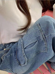 Aiertu  -  Y2K Jeans Women Casual Loose Drawstring High Waist Denim Pant Female Big Pockets Chic Fashion Streetwears Lady Trouser Leg Pants Aiertu