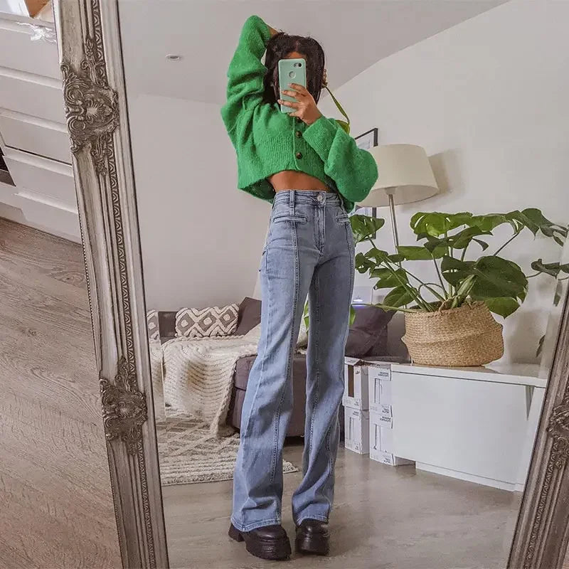 Aiertu  -  Retro Five Pointed Star Straight Women Jeans European and American Style Design Slim Fit Leg Length All Match Pants Aiertu