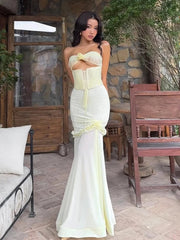 Aiertu  -  Hollow Sexy Patchwork Mesh Fishtail Dress Women Ruffles Bandage Elegant Temperament Vacation Birthday Party Vestidos Aiertu
