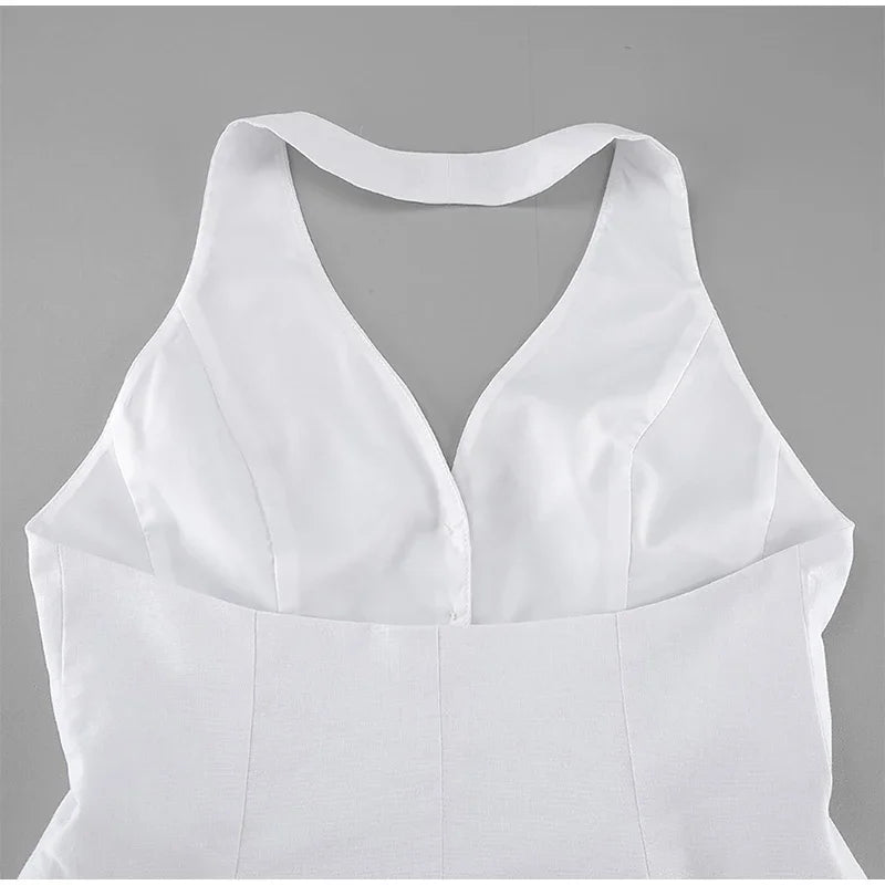 Aiertu  -  Cotton Linen Tank Top Shorts Sets Women's White Single Breasted Halter Ruffles Vest Wide Leg Shorts Suits Summer Commute Chic Aiertu