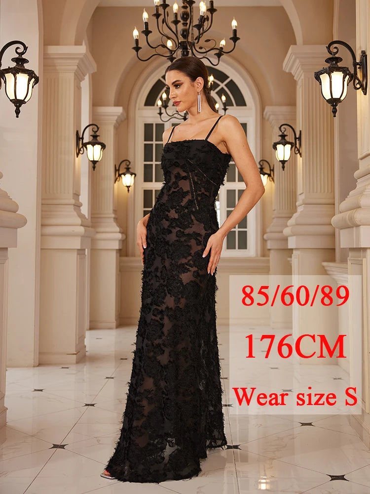 Aiertu  -  Formal Occasion Dresses Maxi Black Appliques Dresses For Dancing Parties Long Elegant Party Dresses Women New In Aiertu