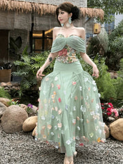 Aiertu  -  French style romantic printed camisole top high waisted three-dimensional flower skirt two-piece set women's spring set Aiertu