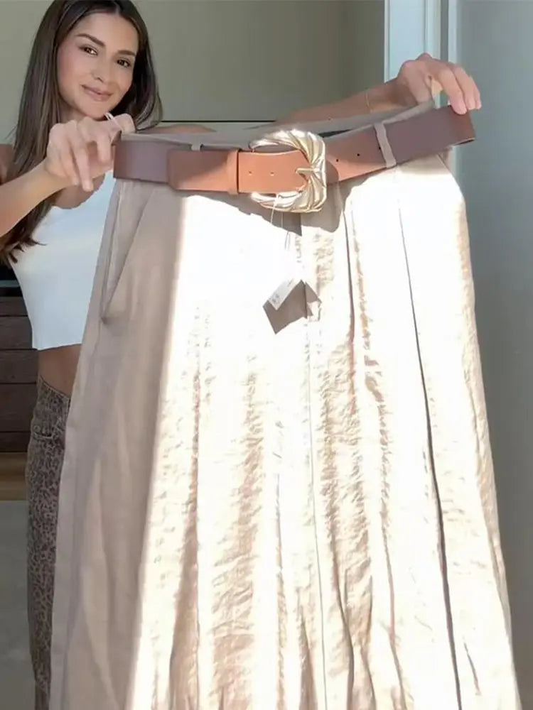 Aiertu  -  Women's Straight Pants Solid High Waist Belt Pockets Wide Leg Long Trousers Female 2025 Spring Lady Vintage High Street Wears Aiertu