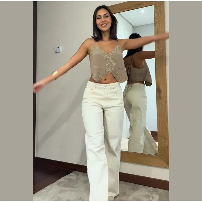 Aiertu  -  Women's Straight Pants Solid High Waist Belt Pockets Wide Leg Long Trousers Female 2025 Spring Lady Vintage High Street Wears Aiertu