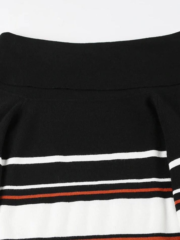 Aiertu  -Off Shoulder Striped Print Sweaters aiertu