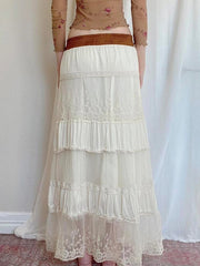 Aiertu  -  Summer Elegant Lace Skirt Vintage Contrast Bandage Low Rise Straight Loose Long Skirts for Holiday Women Casual Clothing Aiertu