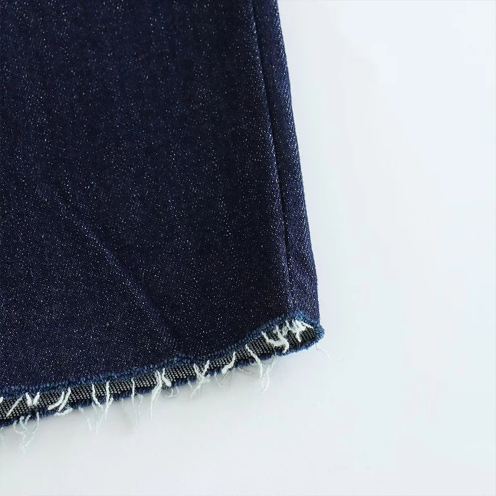 Aiertu  -  INS Fashion Deep Blue Appear Slim Off The Shoulder Zipper Bottom Slit Design Women Denim Strapless Dress ZATT 2025 Spring New Aiertu