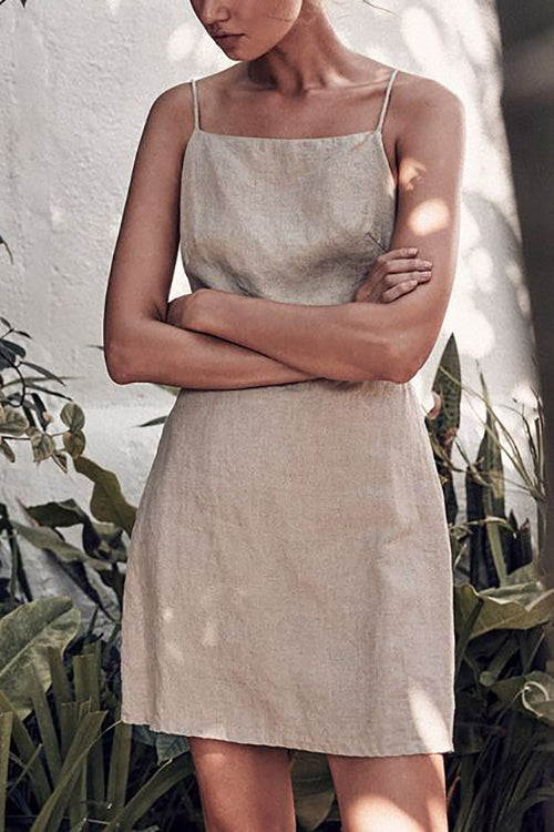 Aiertu  Minimalism Linen Slip Mini Dress Aiertu