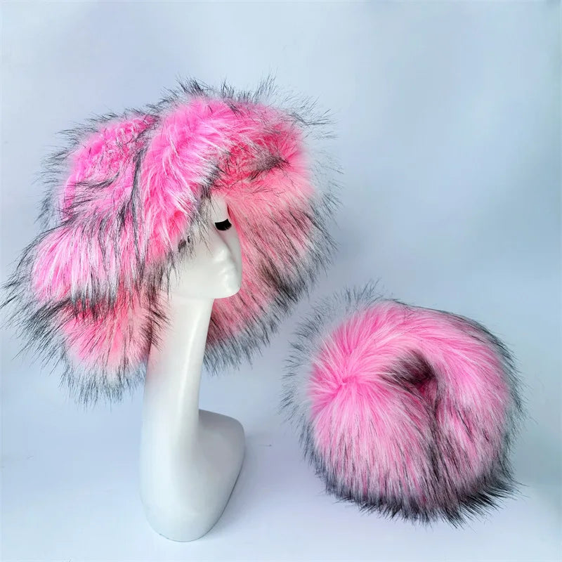 Aiertu  -  Winter Tie-dyed Bucket Hat Imitation Fur Y2k Warm Plush Bucket Hat Unisex Bucket Hat Gorros Invierno Mujer Aiertu