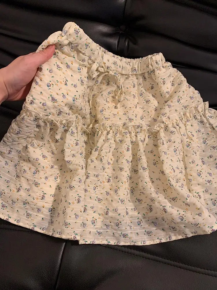 Aiertu  -  Korean Fashion Clothing Lace Up High Floral Skirts for Women Jupe Faldas Mujer Print Ruffled Slim Sweet New Aiertu