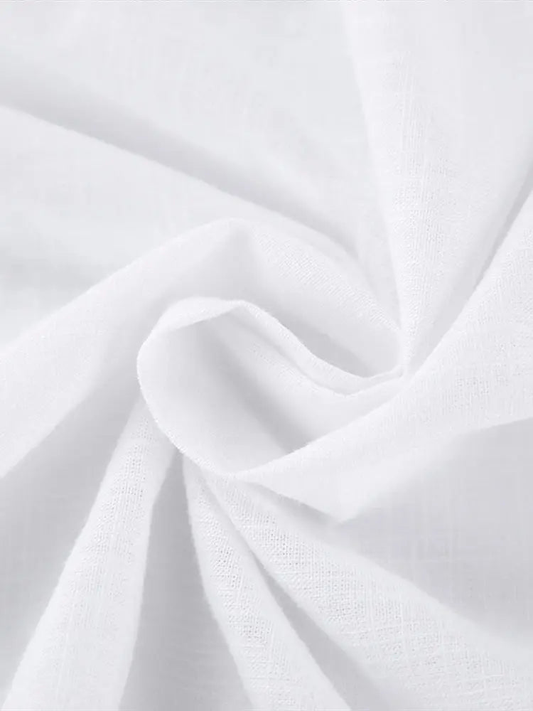 Aiertu  -  Cotton Linen Ruffle Dress Solid Color Suit Collar Deep V Fake Two Pieces Slim Fit Fashion Slimming Short Wrap Hip Dresses Spring Aiertu