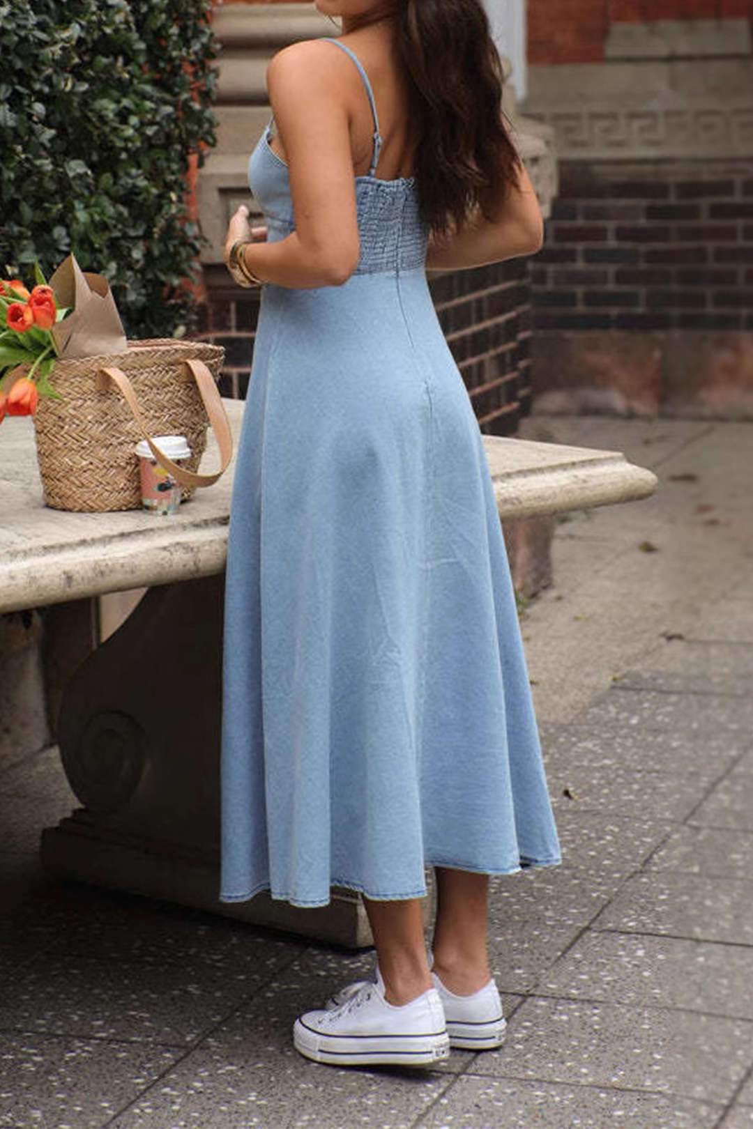 Aiertu  Denim Slip Sleeveless Midi Dress Aiertu