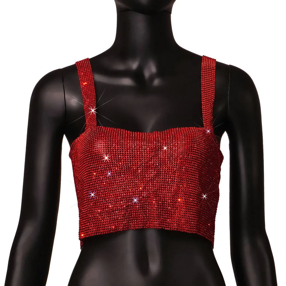 Aiertu  -  Metal Mesh Rhinestone Sleeveless Tank Top Women Back Hollow Chain Crop Tops Hot Girl Beach Sexy Club Party Vest Femme Aiertu