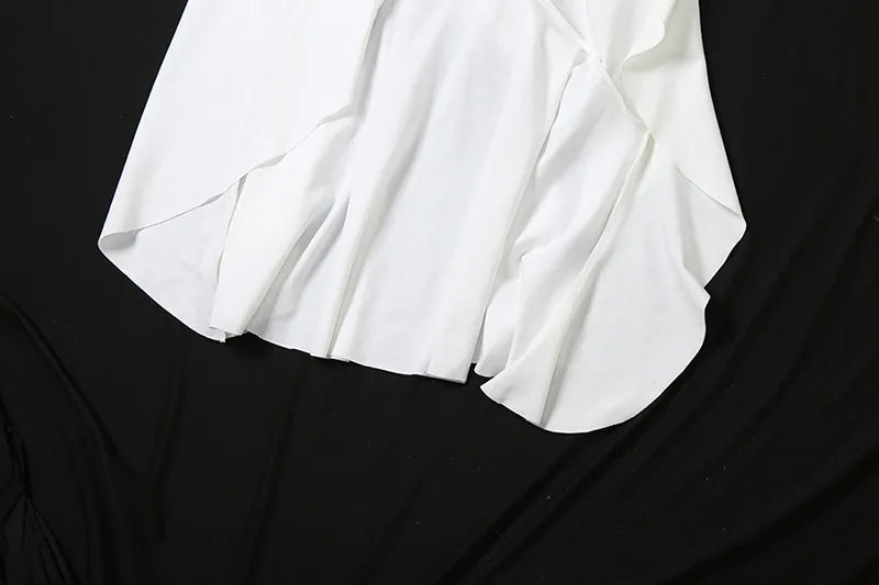 Aiertu  -  Strapless Ruffled Split Long Dresses Elegant Sexy White Asymmetrical Frilly Dresses for Woman Summer Clothes P94-DD49 Aiertu