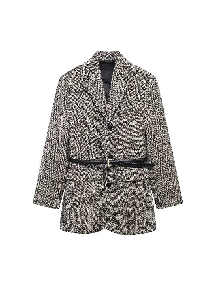Aiertu  Women Fashion With Belt Single Breasted Blazer Vintage Notched Neck Long Sleeves Female Chic Lady Outfits Aiertu