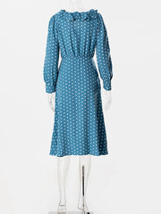 Aiertu       -  Polk Dot Print Midi Dress 2026 New Long Sleeve U Collar Slim Elegant Bow Decor Ruffle Long Dresses Casual Fashion Long Dress Aiertu